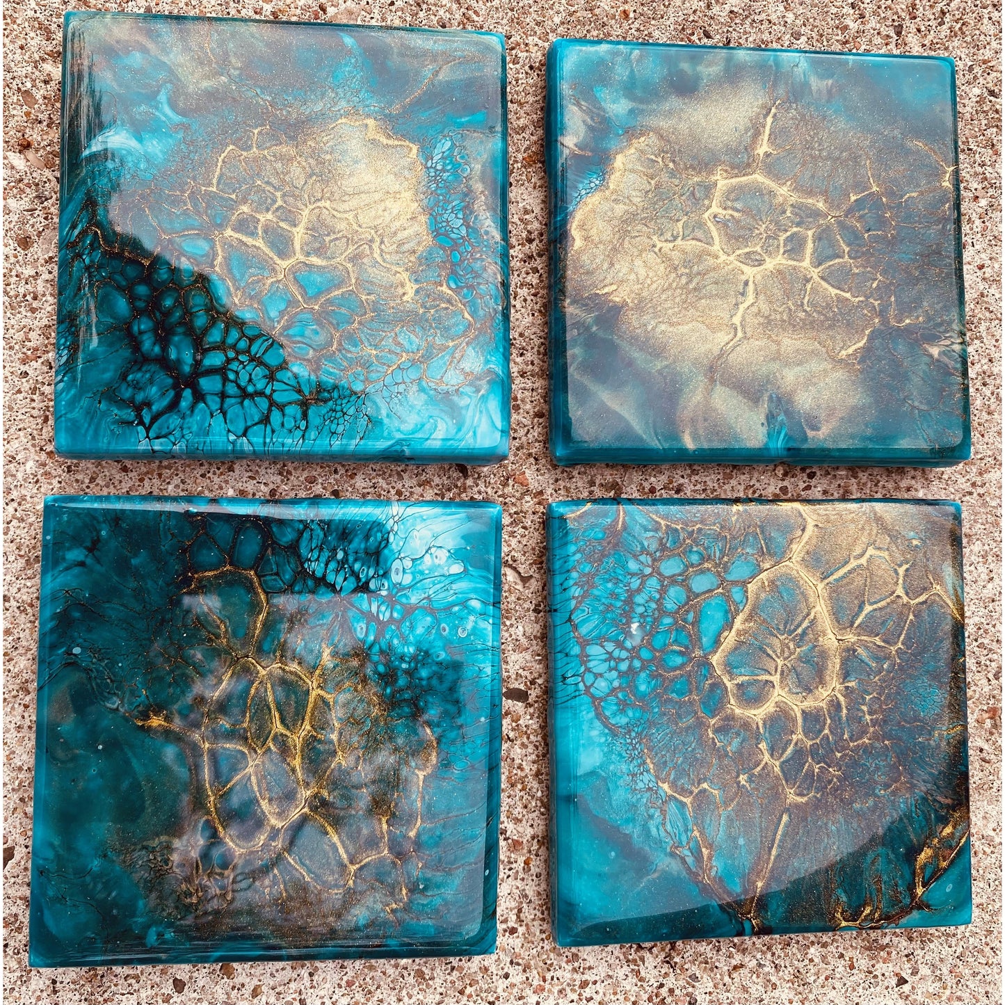 Unikke glasbrikker/coaster's 10x10 cm - 4 stk